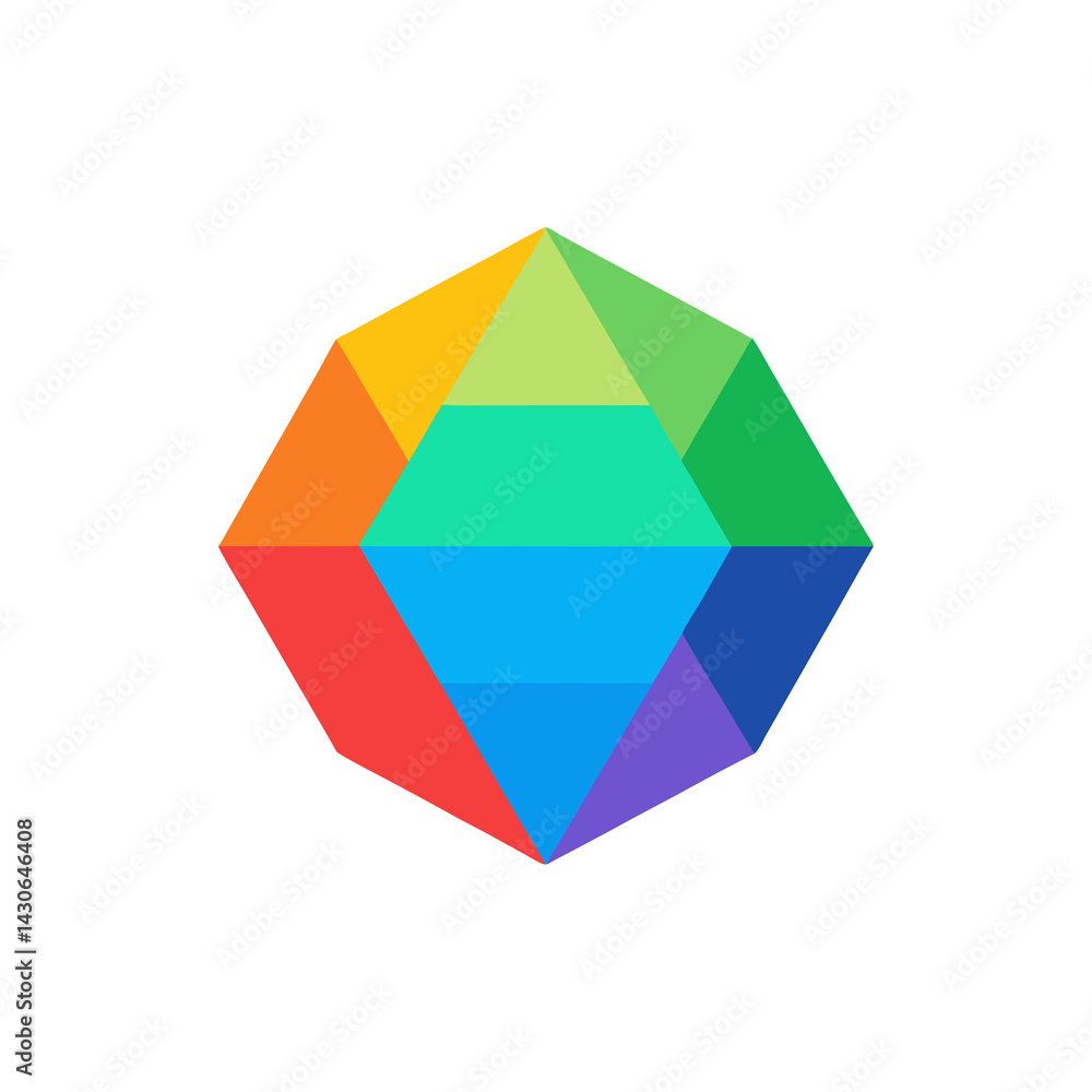 Geometric Hexagon in Rainbow Palette isolated on transparent background Geometric Hexagon in Rainbow Palette isolated on transparent background