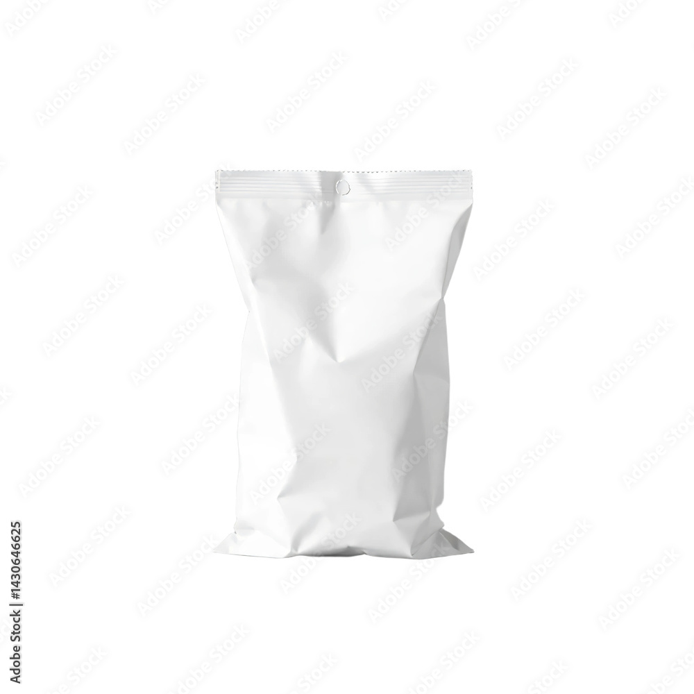 Empty white snack packaging mockup isolated on transparent background Empty white snack packaging mockup isolated on transparent background