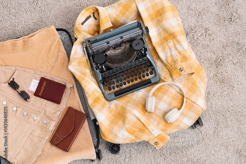 Open suitcase with vintage ...