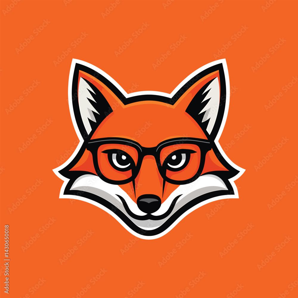 Fototapeta premium Smart Fox Mascot Logo Vector Illustration of a Fox Wearing Glasses