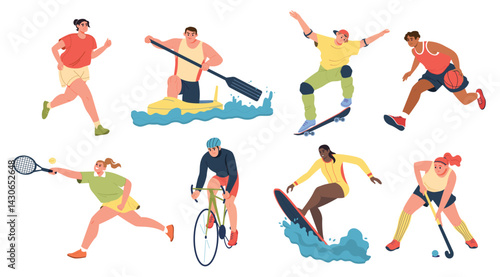 Athletes pursuing diverse sports showcase dynamism fitness and energy on a pristine white backdrop