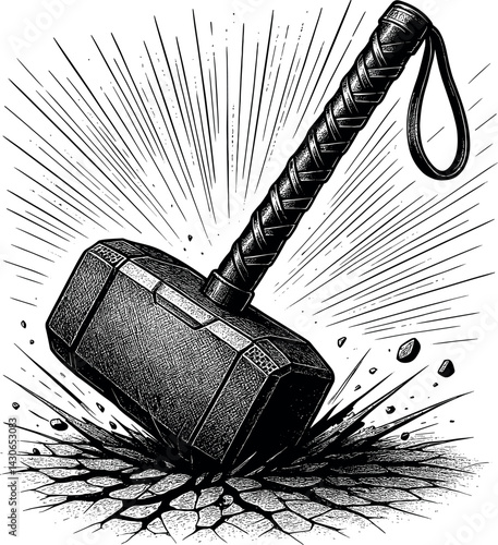 Viking Hammer vector black silhouette print design