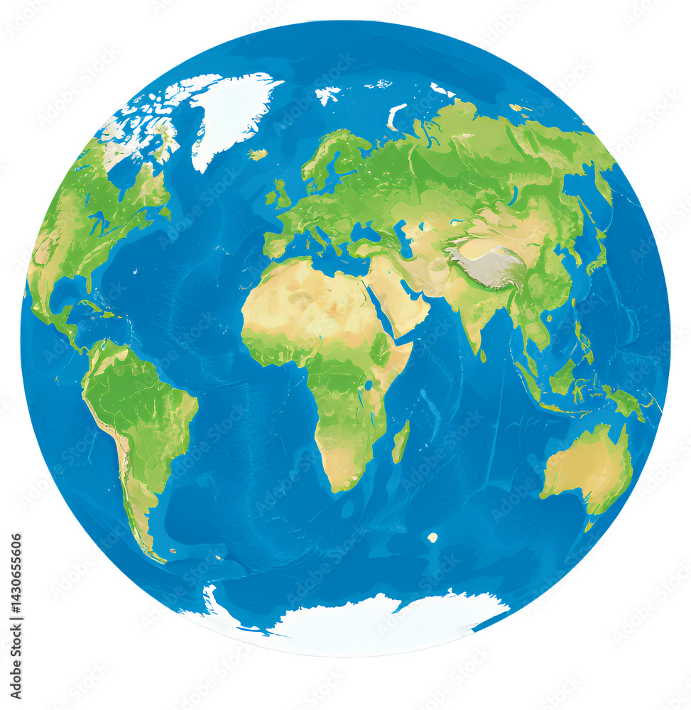 Fototapeta premium Earth Globe Map Illustration, Continents, Oceans, Transparent Background