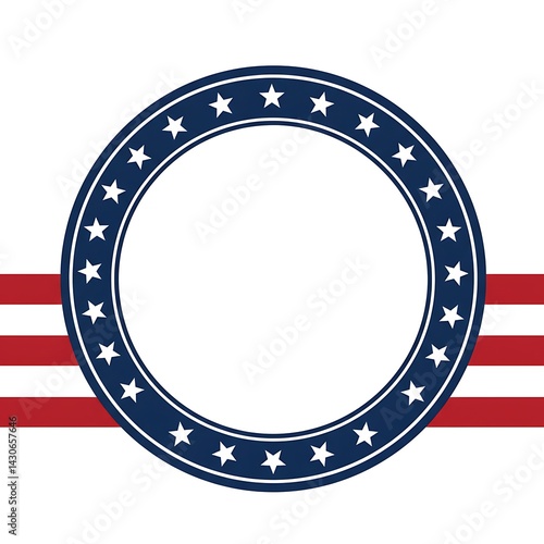 American flag circle frame with stars and stripes isolated on white background