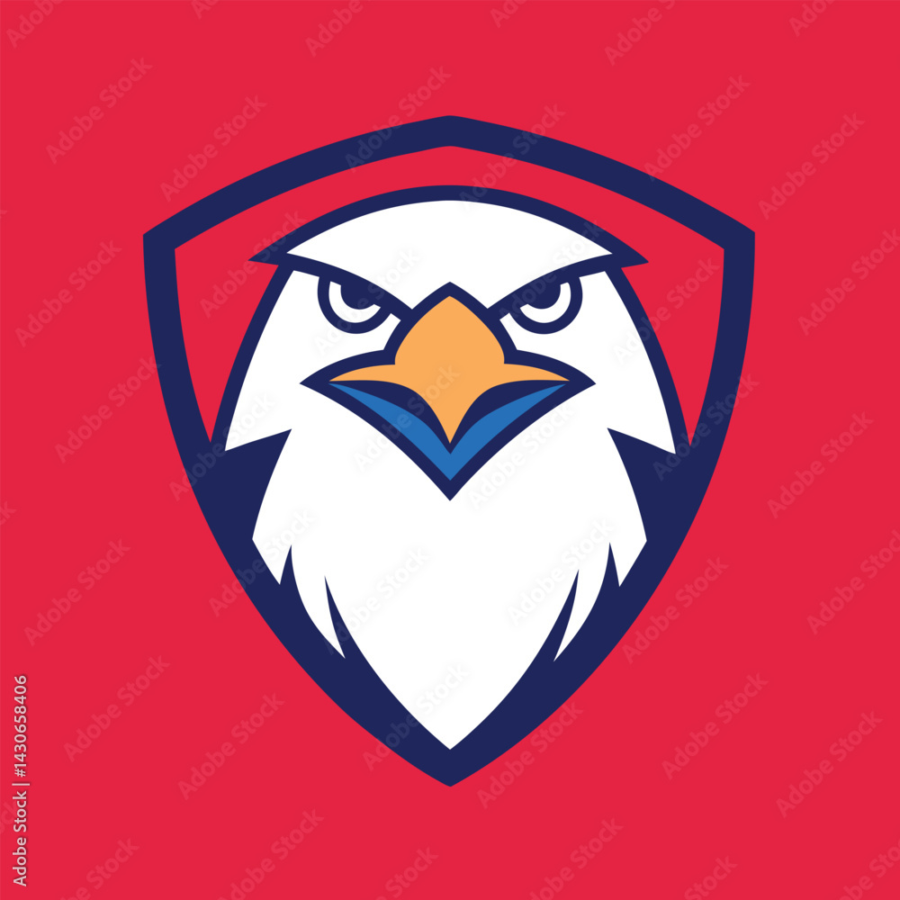 Naklejka premium Eagle Mascot Logo in Shield Vector Art – Flat Minimalist Eagle Logo Design