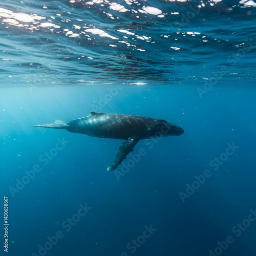 Majestic Humpback Whale Underwater in the Ocean