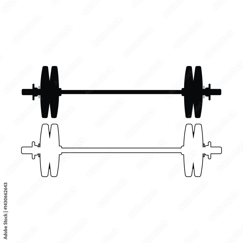 Barbell Silhouette Icons – Solid and Outline Gym Weights Vector Illustration Barbell Silhouette Icons – Solid and Outline Gym Weights Vector Illustration