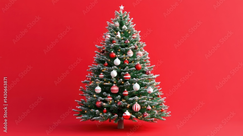 Festive Christmas tree adorned with ornaments Festive Christmas tree adorned with ornaments