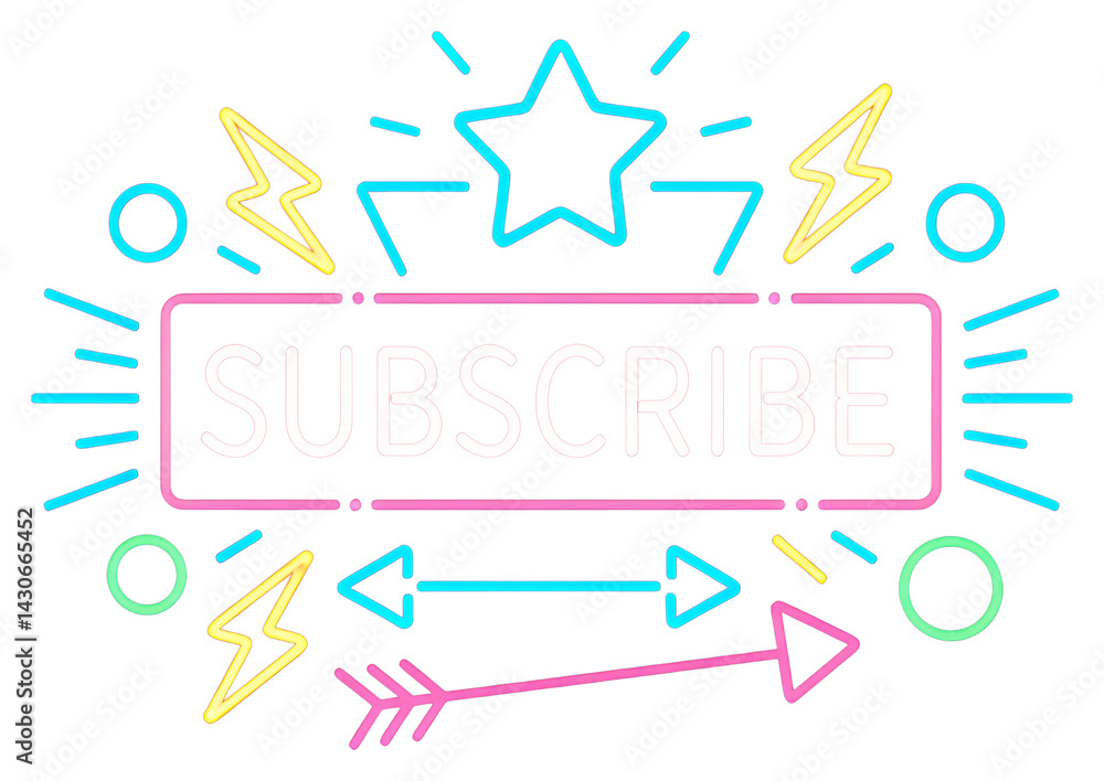 Neon Subscribe Button, Pink & Blue, Transparent Background. Neon Subscribe Button, Pink & Blue, Transparent Background.
