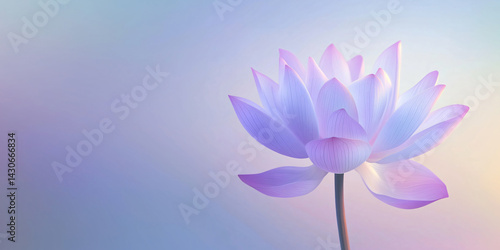Two beautiful purple lotus flowers blooming on a soft gradient background with copy space. Realistic vector illustration with elegant flowers and leaves, perfect for design.