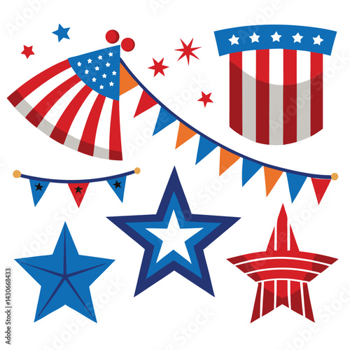 American patriotic streamers  set isolated shilhotee vector on white background