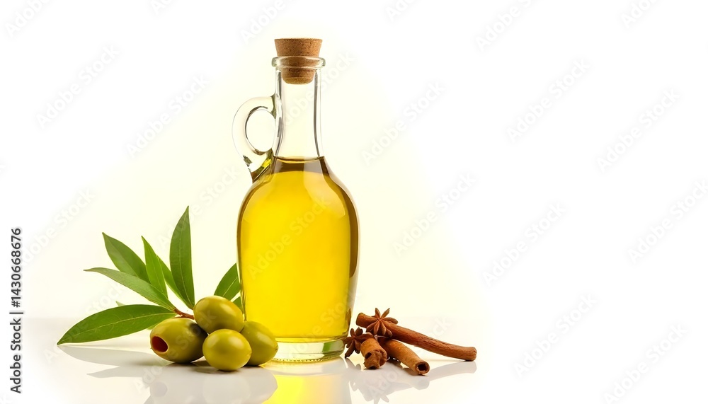 Bottle of olive oil with spice isolated on white Bottle of olive oil with spice isolated on white