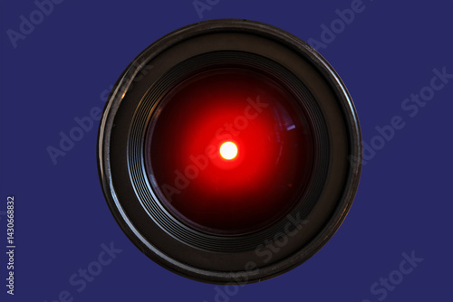 Φωτογραφία Close-up of a camera lens with glowing red light