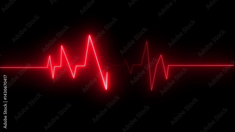 Cardiogram heartbeat pulse rate neon glowing video animation. Emergency monitoring. Cardiogram heartbeat pulse rate neon glowing video animation. Emergency monitoring.