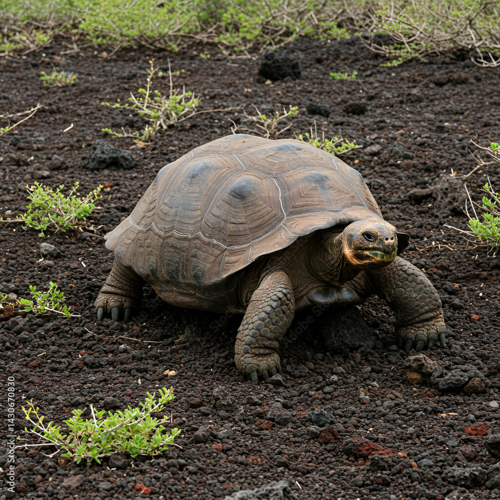 Galapagos Tortoise Giant Tortoise in Volcanic Soil Galapagos Tortoise Giant Tortoise in Volcanic Soil
