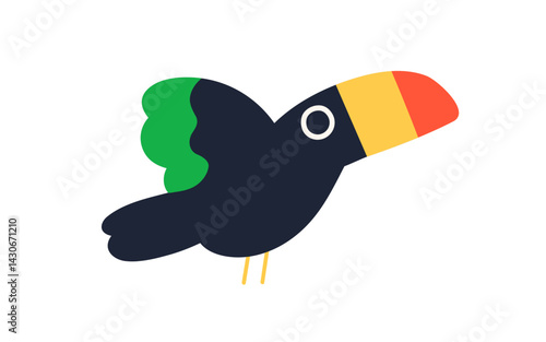 Toucan, exotic bird, side view. Tropical jungle baby animal with large beak, ...