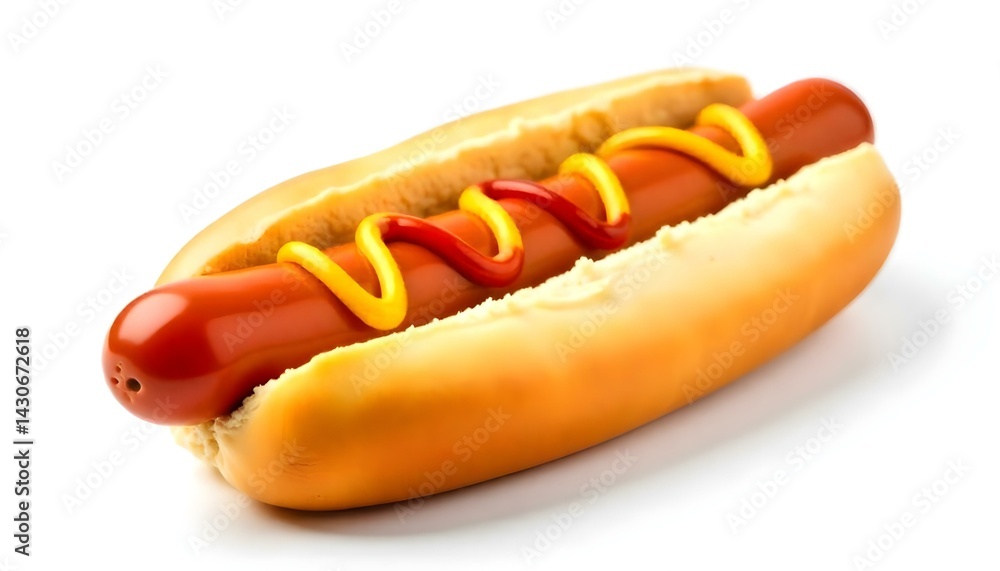 Hot dog with ketchup and mustard isolated on white background. Hot dog with ketchup and mustard isolated on white background.