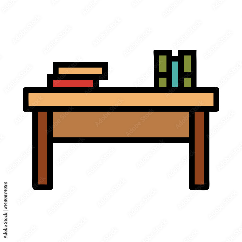 Pixel art desk with books and black background Pixel art desk with books and black background