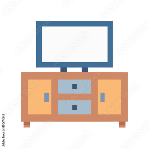 Retro Pixel Art TV Stand Furniture Illustration