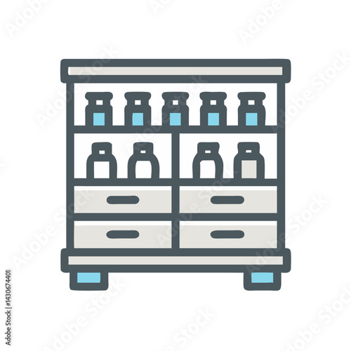 Medical cabinet with drawers and medicine bottles icon