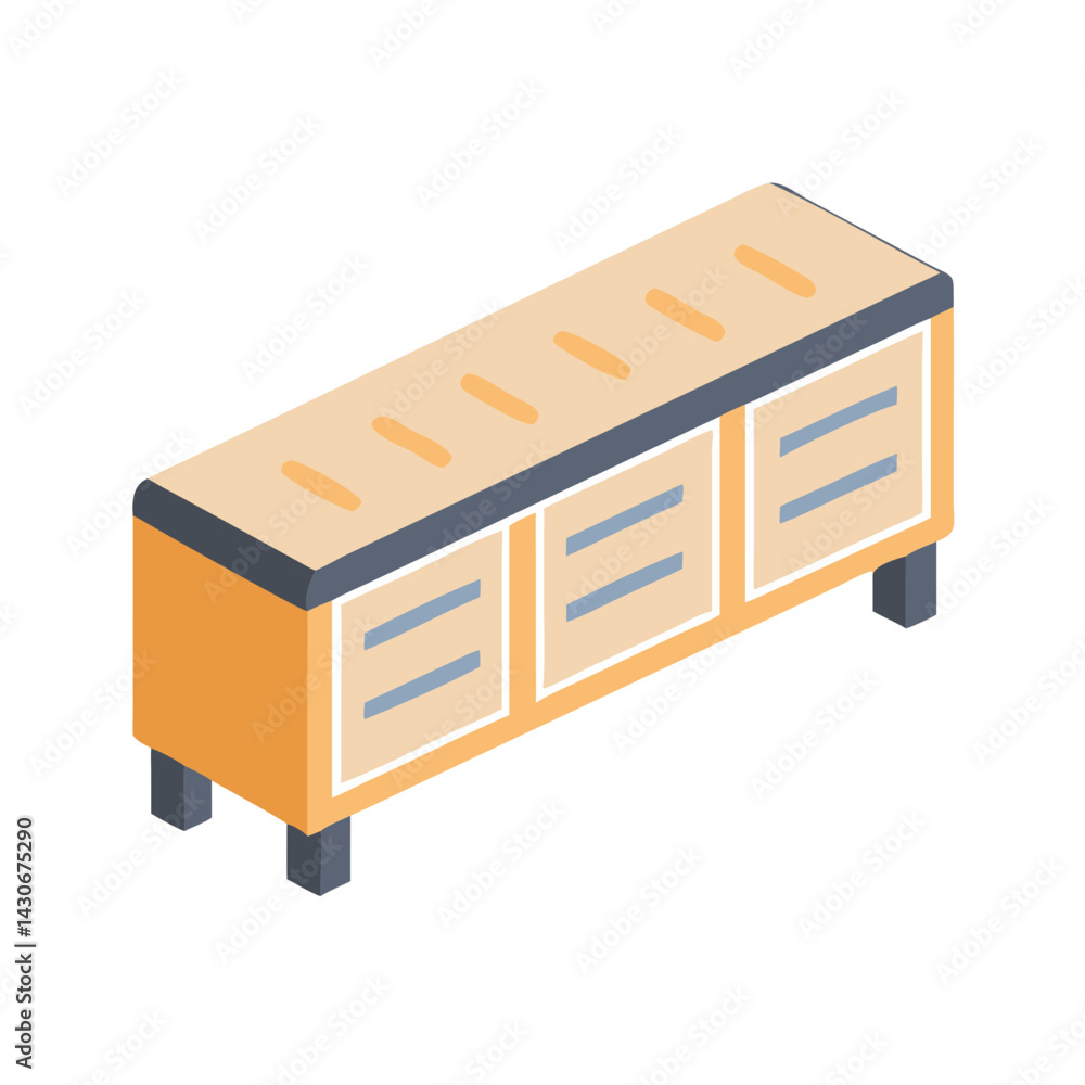Isometric Storage Cabinet with Three Drawers on Black Background Isometric Storage Cabinet with Three Drawers on Black Background