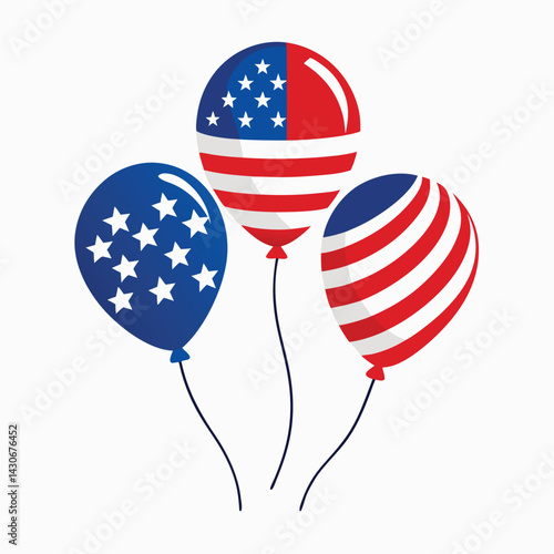 American red white and blue balloons  set isolated shilhotee vector on white background