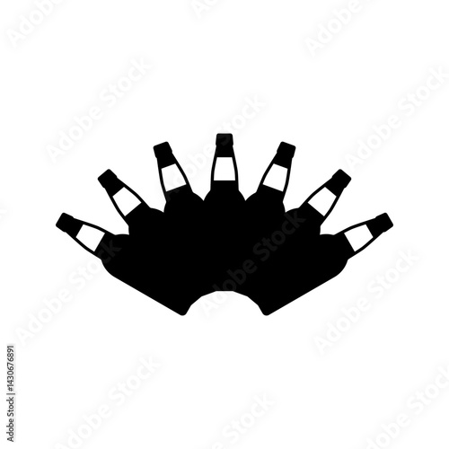 Silhouettes of beer bottles together. Bottles of beer combined into one silhouette. Vector drawing and illustration on white background. 