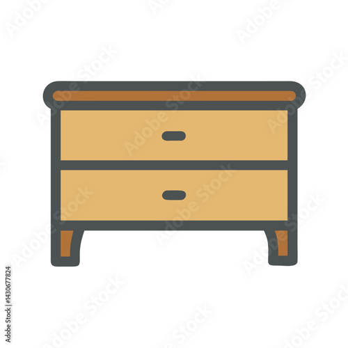 Illustration of nightstand with two drawers, furniture item