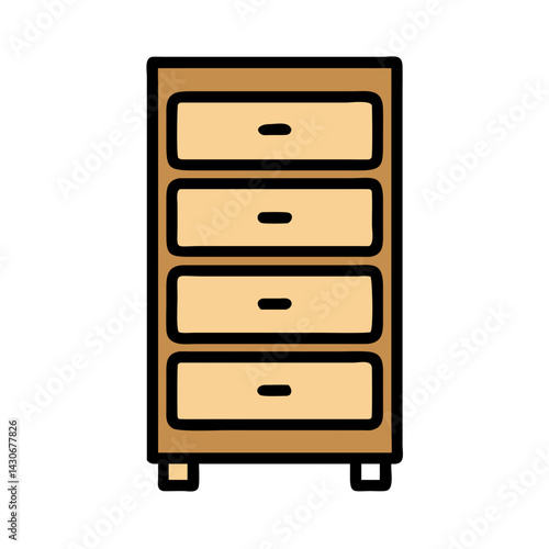Four drawer chest cartoon illustration on black background