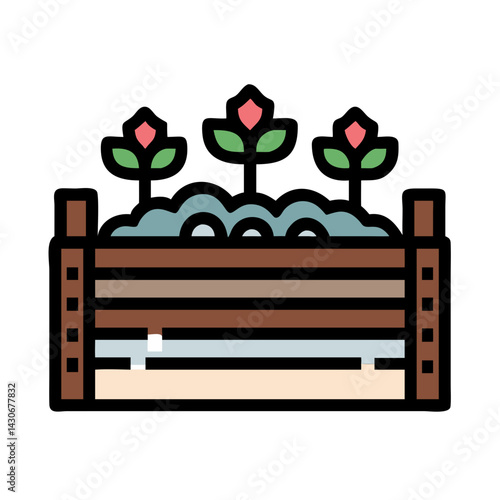 Raised Garden Bed with Flowers, Plants, and Soil