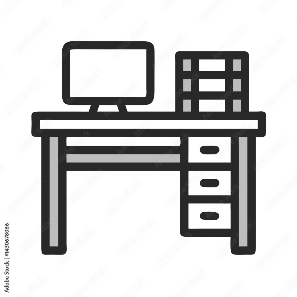 Simple line drawing of a desk with computer Simple line drawing of a desk with computer