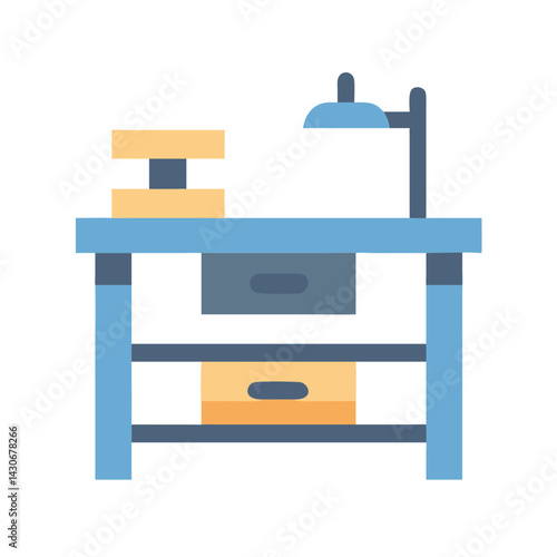 Blue crafting desk with light and storage icon
