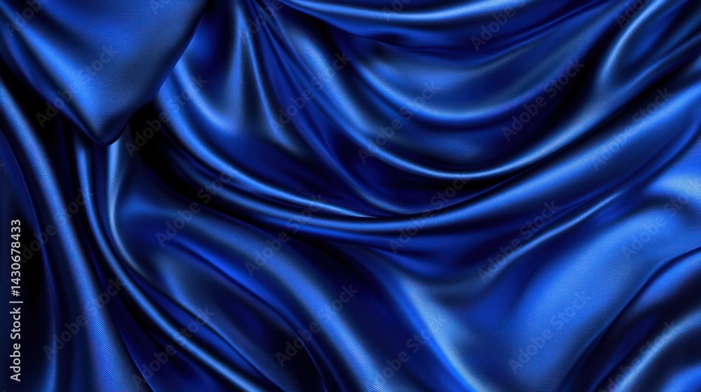 Obraz premium Luxurious deep blue satin fabric with elegant folds and drapes.