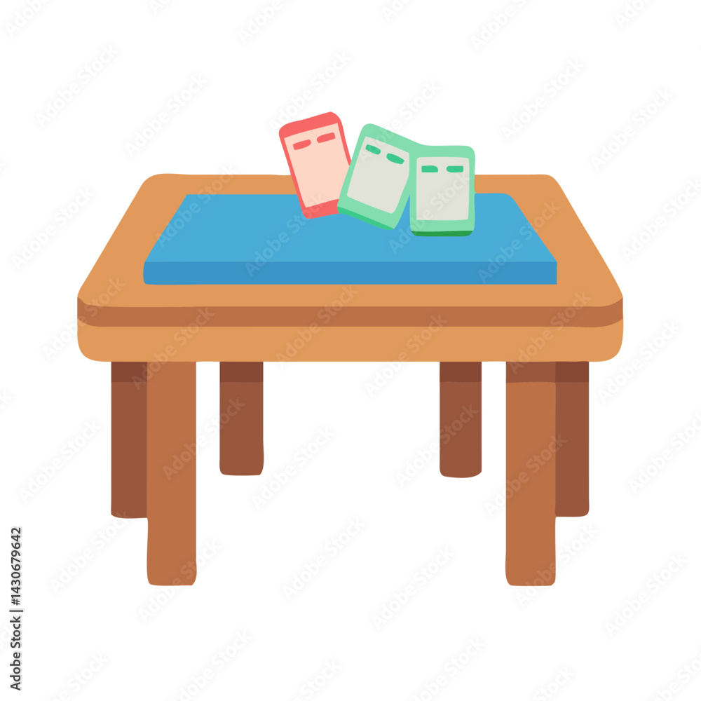 Fototapeta premium Cute cartoon table with books on a black background