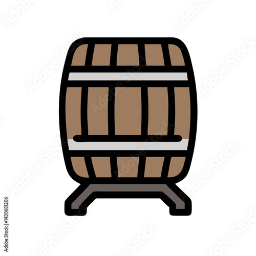 Brown wooden barrel on black background, minimalist illustration