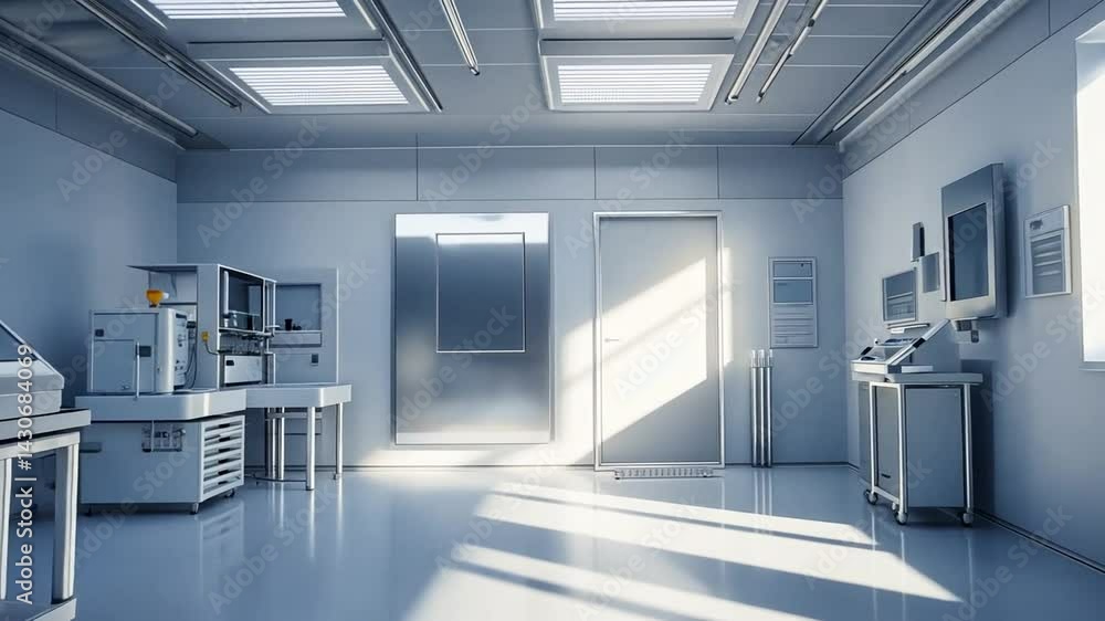 Cleanroom Interior with Modern Equipment and Bright Sunlight Cleanroom Interior with Modern Equipment and Bright Sunlight