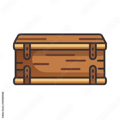 Simple Cartoon Wooden Treasure Chest on Black Background