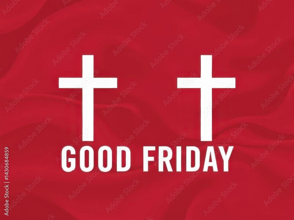 Fototapeta premium Two white crosses and the text good friday on a red background for religious observance design art