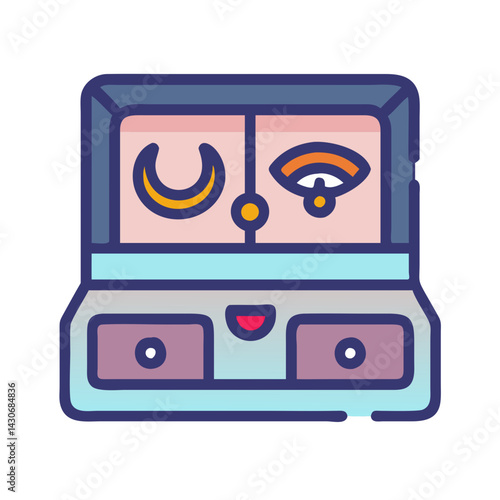 Cartoon style egyptian makeup box icon on black