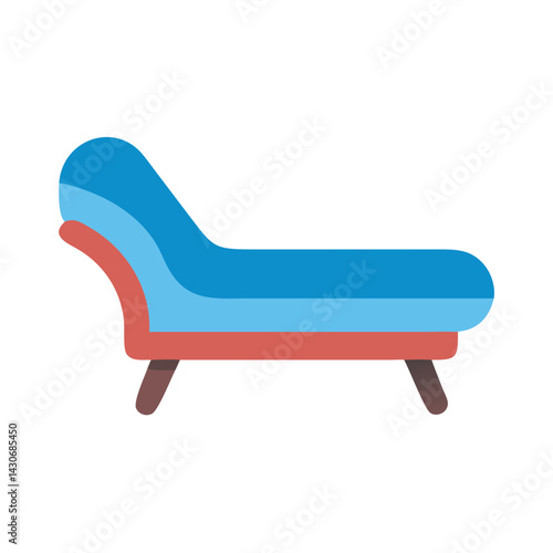 Stylized chaise lounge illustration in blue and coral colors