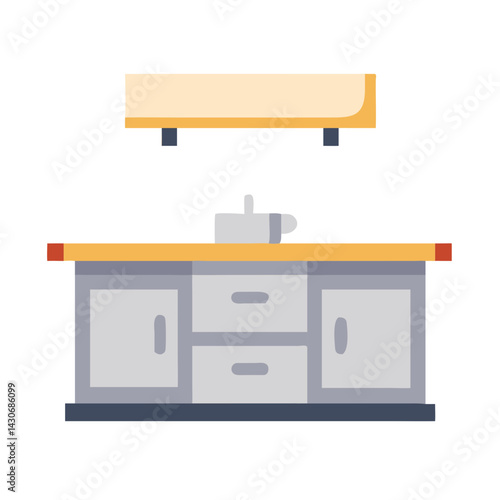 Kitchen counter icon with cabinet and shelf design