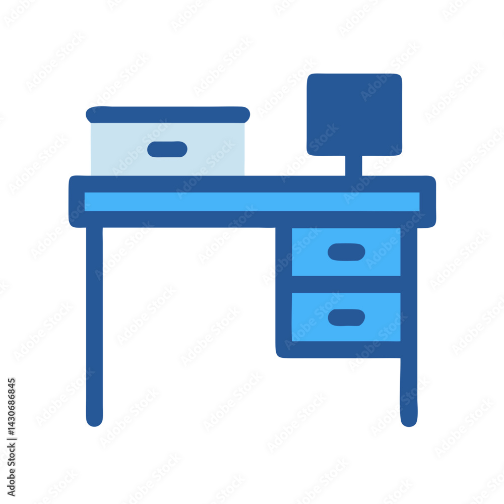 Blue Desk with Drawers and Computer Monitor Vector Blue Desk with Drawers and Computer Monitor Vector