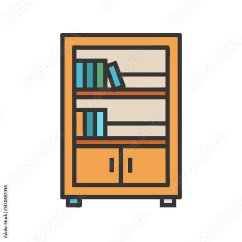 Wallpaper Mural Stylized orange bookcase with books isolated on black Torontodigital.ca