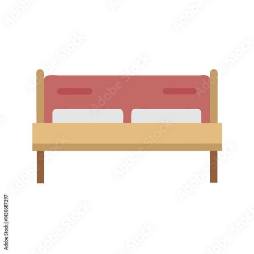 Cartoon Wooden Bed with Headboard and Pillows