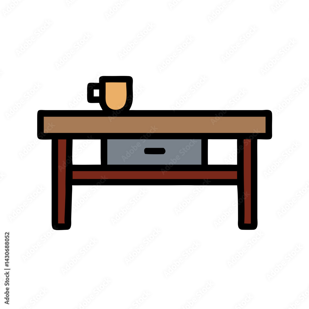 Modern Desk with Drawer and Decorative Object Illustration Modern Desk with Drawer and Decorative Object Illustration