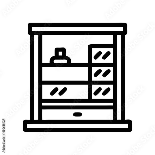 Minimalist line art illustration of a furniture display