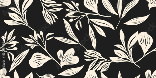 seamless pattern with black flowers