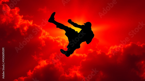 Wallpaper Mural Silhouette of a fighter doing a high kick in the air Torontodigital.ca