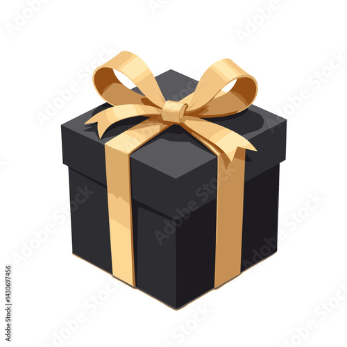 Black gift box with gold ribbon on transparent background  