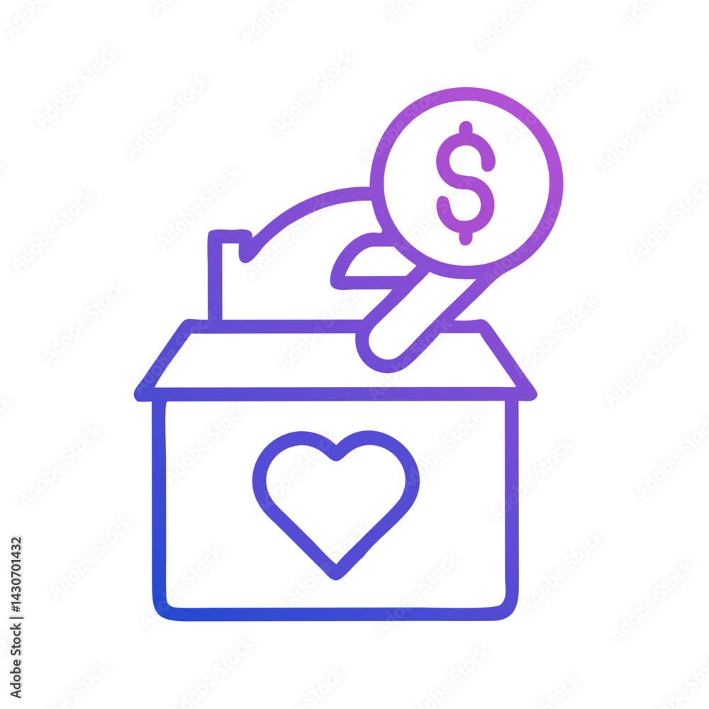 Donation box with heart symbol and money coin Donation box with heart symbol and money coin